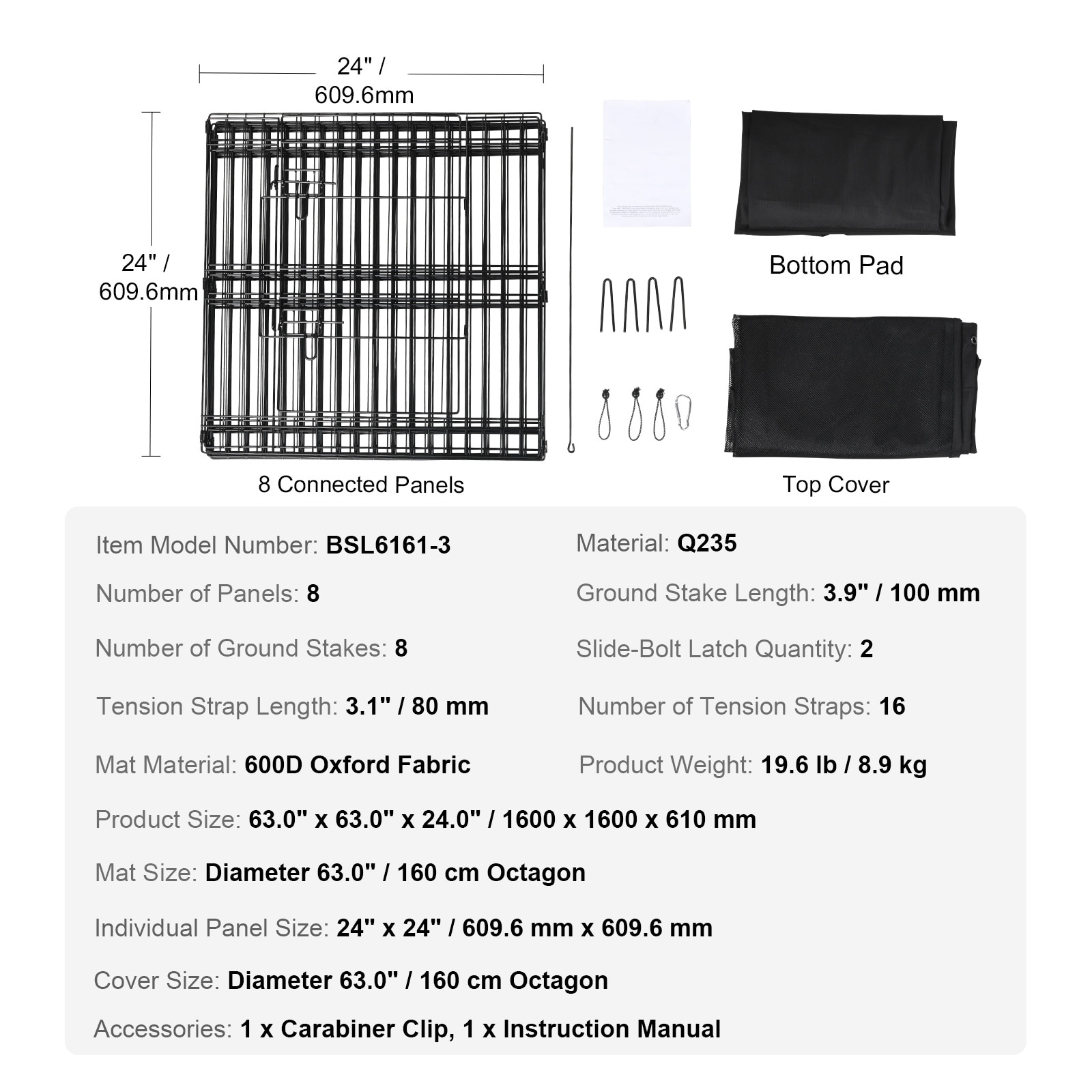 Dog Playpen, 8 Panels Foldable Metal Dog Exercise Pen With Top Cover And Bottom Pad, 24" H Pet Fence Puppy Crate Kennel, Indoor Outdoor Dog Pen For Small Medium Pets, For Camping, Yard_maomaolike.com